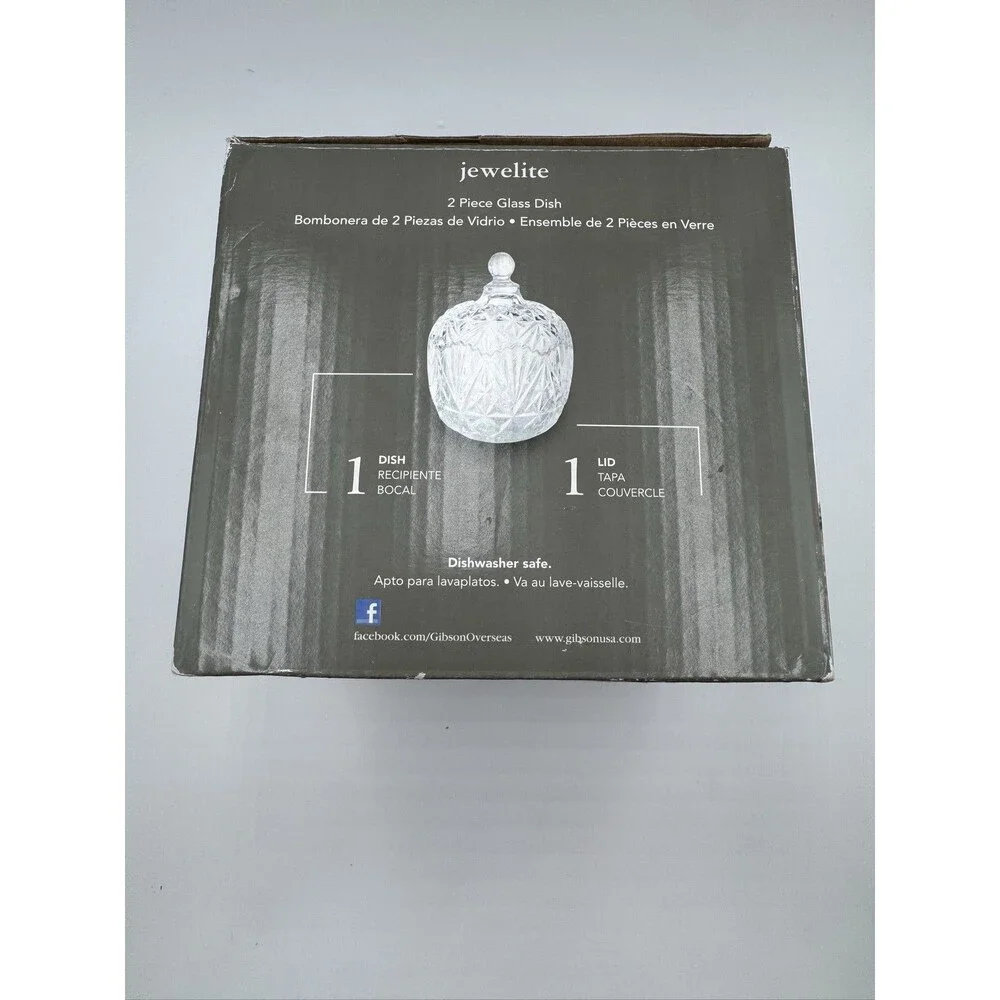Gibson Home Jewelite Clear Cut Pressed Glass Dish with Lid 2-Piece Round